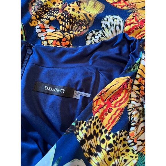 Ellen Tracy Dress 14 Colorful Butterfly Stretch Career Church Washable NEW - Picture 9 of 11